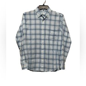 Peter Millar Nanoluxe Mens M Blue Plaid Button Down Long Sleeve Shirt